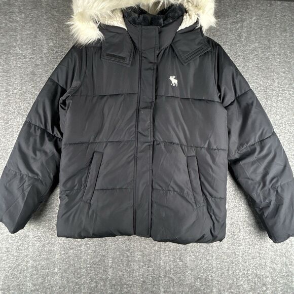 Abercrombie & Fitch Other - Abercrombie Kids Puffer Jacket 15/16 Black Faux Fur Hood Sherpa Winter Coat